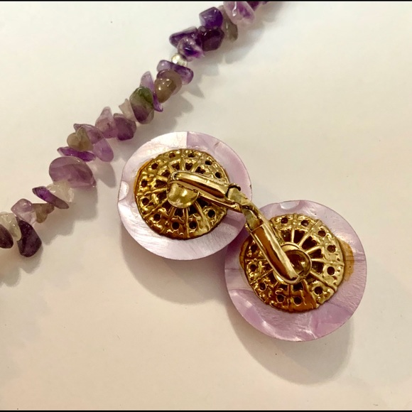 Vintage Amethyst & Citrine Necklace Vintage Clip Back Earrings - Picture 8 of 10